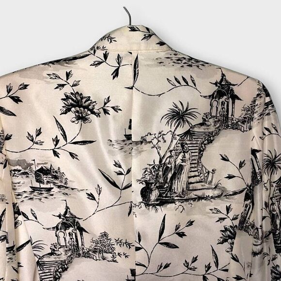 Liz Claiborne Jacket Womens sz 8 Cream Black Silk‎ Vintage Village Asian Print - Picture 9 of 15